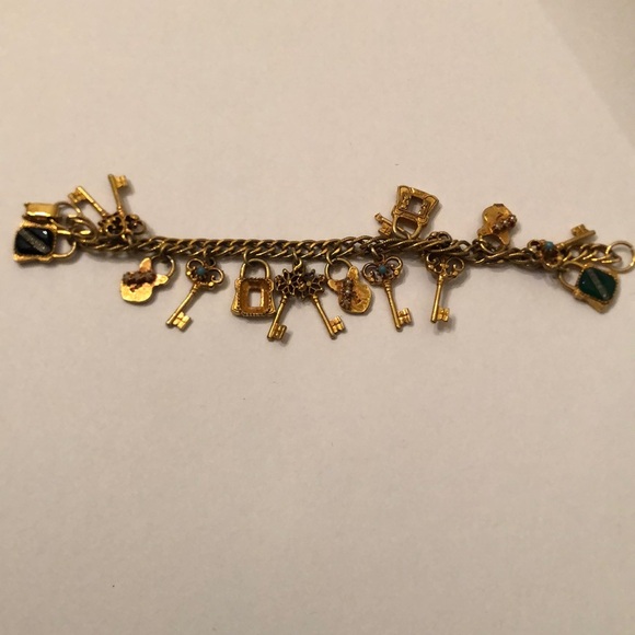 Vintage 1940’s Skeleton Key Padlock Charm Bracelet
